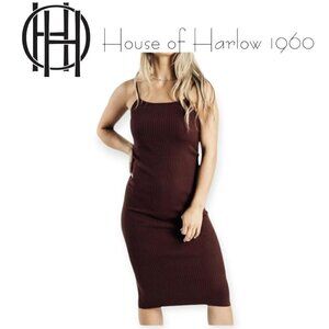 Brown Midi Ribbed Bodycon Dress by House of Harlow – Size M, Sleek & Versatile